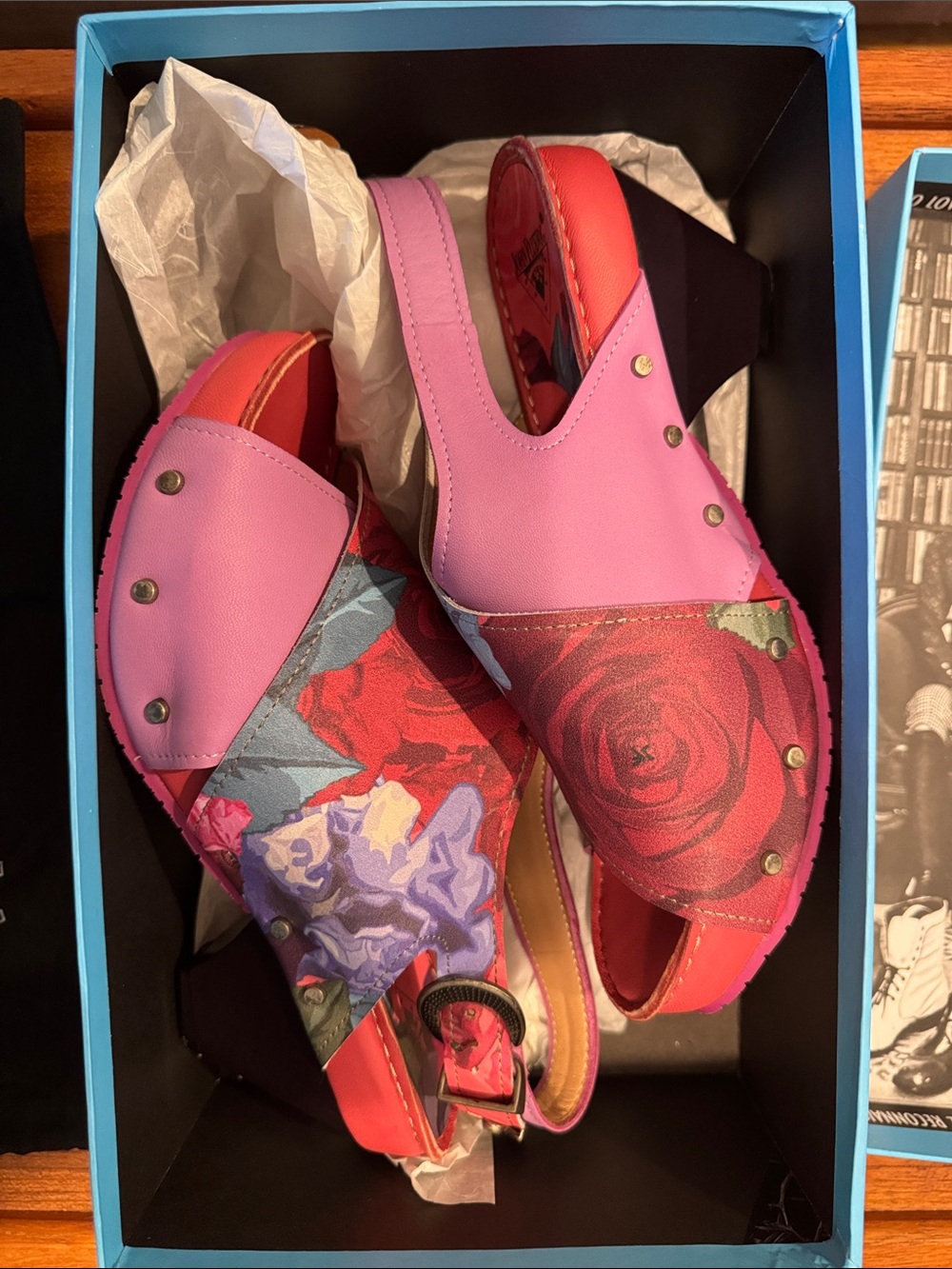 John Fluevog “Sarah” Pink and Red Floral Slingback Heels - Picture 2 of 12